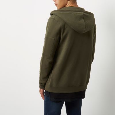 Dark green casual zip front hoodie